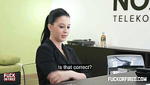 Teeny brunette caught with her strict boss