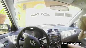 Icy blonde skips class for a paid quickie