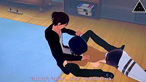 Koikatsu Mikasa Sucks Eren's Big Cock in Uncensored Anime Scene