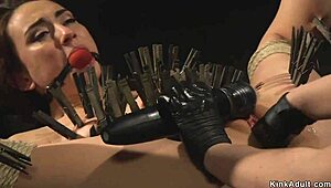 Shackled participants in a themed activity