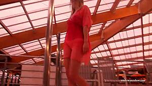 Firm Big Tits In Red Dress Underwater!