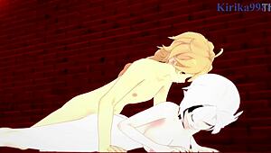 Arlecchino and aether engage in intense hentai sex