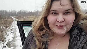 Huge Facial Of A Cute Bbw Blonde With Big Breasts In Inclement Weather