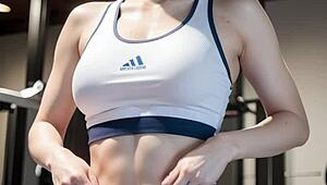 Voluptuous Woman Sweating Hard at Gym