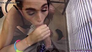 sexy teen says, 'watch me suck stepbro's banana loudly'