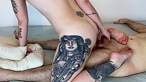 Pornstar performs footjob and handjob for femdom domination, cum compilation.