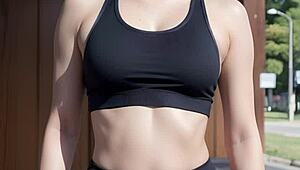 Voluptuous Woman Sweating Hard at Gym