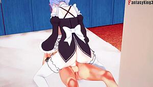 Rem's hard fucking with big boobs maid in Re:Zero hentai.