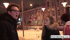 A man in glasses fucks chick's mouth and ass