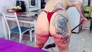 Domestic Employee Shows Big Tits Arranging House