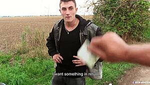 euro twink dumped by gf sucks random guy's big dick in public for money