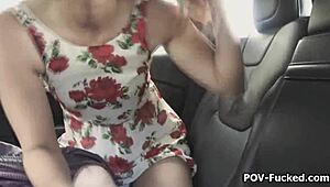 Redhead Teen Sucks Hard Cock on Backseat in Wild Outdoor Action