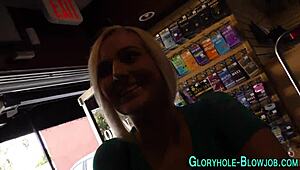 babe sucks monster cock at gloryhole and swallows interracial cum 😈