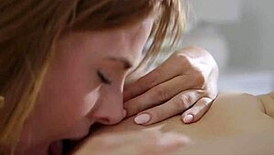 Blonde teen seduces busty roommate for pussy lick! 😍