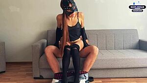 A Slutty Girl in Leather Dress Surrenders to Stranger