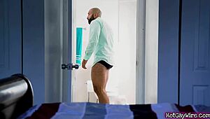 guy gets so aroused by his hairy stepdad's rough sex