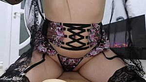 sexy lingerie passionate sex with hot brunette amateurs clothes ripped young 18+ blowjob bent over sucking big cock doggystyle riding