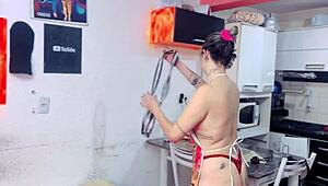 Domestic Employee Shows Big Tits Arranging House