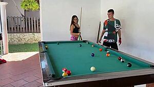 following my stepdaughter during billiards at home