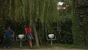 Latina shows bush in public while sucking monster cock