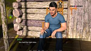 Dusklight manor scene: Mary and John near pool after shower