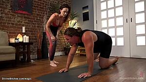 Busty Yoga Instructor Dominates Student with Rough Pegging