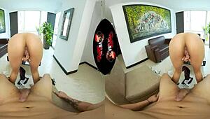 Beautiful latin babe undresses then fucks in vr reality