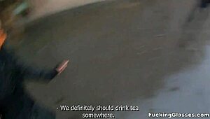 fucking glasses coed gets jerked off and cumshotted by amateurs