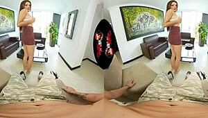 Beautiful latin babe undresses then fucks in vr reality