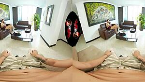 Beautiful latin babe undresses then fucks in vr reality