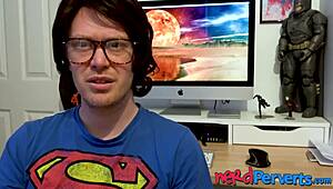 two lucky nerds blown by insatiable uk slut!