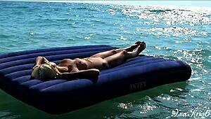 hey gorgeous blonde, how do you flaunt those big boobs nude on the beach in slow motion?