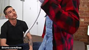 Fly Tatem in bondage offers big cock for blowjob 😈