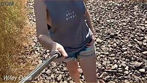 wife dares to flash big tits in public with ripped shirt