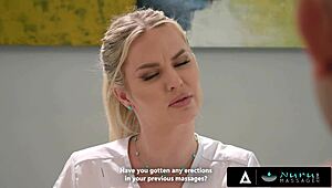 Nuru massage with hot masseuse slimthick vic rubbing away client worries using handjob, masturbation, and riding on his oiled ass