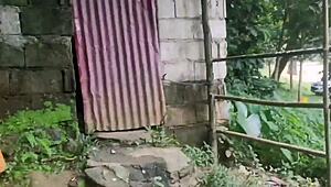 Filipina Bent Over Fucking in Public Toilet by the River!
