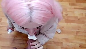 petite young babe licks cock covered in whipped cream