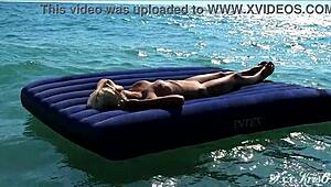 hey gorgeous blonde, how do you flaunt those big boobs nude on the beach in slow motion?