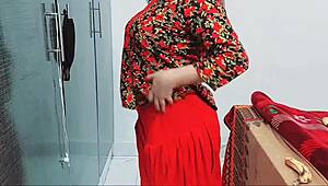 Pakistani wife fucks her pussy and ass with dildos in front of her cuckold husband, talking dirty in Hindi!