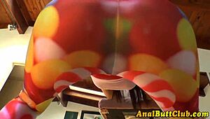 Anal whore rubs pussy close-up