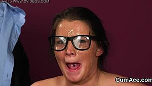 nasty centerfold swallows every drop of cumshot on her face