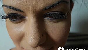 This cute teen teases her tongue and pussy in close-up