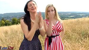 Heeled hottie dominates with strapon in classy style.