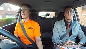 Big cock examiner pounds driving student in wild classroom bang