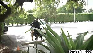 black guy gets nailed by two officers at the office