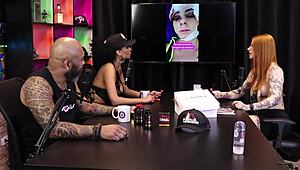 Glamour couple in sheer red lingerie