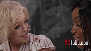 les teacher seduces ebony teen after seein her bigger tits, damn!