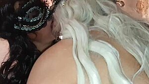 Lesbian girls start with french kiss, end with strapon fucking passionately