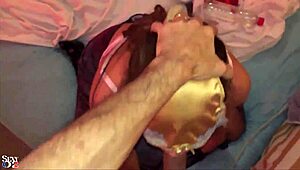 French amateur in lingerie gives blowjob. She deepthroats and rims in pov.