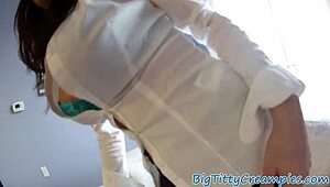 Milf plays with tits before getting jizzed on